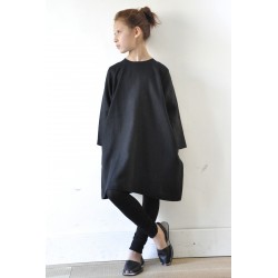 Uniform flared dress, black linen