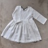 Pleated dress,  long sleeves, white linen