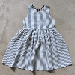 Uniform pleated dress, sleeveless, light stripes linen