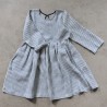 Pleated dress, long sleeves, light stripes linen