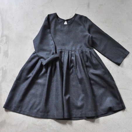 Pleated dress, long sleeves, dark grey woolblend