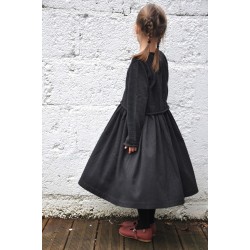 Pleated dress, long sleeves, dark grey woolblend