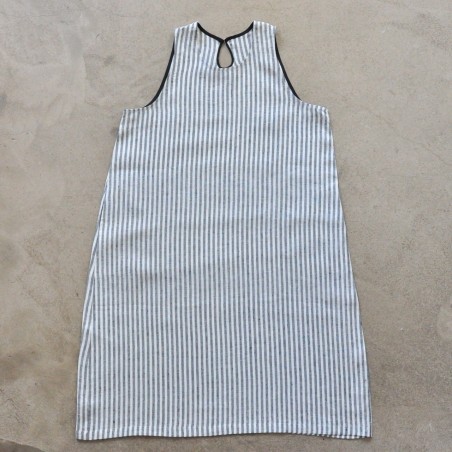 Flared dress, sleeveless, light stripes linen