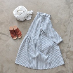 Uniform shirt-dress long sleeves, light stripes linen