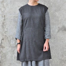 Apron-dress, gingham fine wool blend