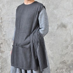 Apron-dress, gingham fine wool blend