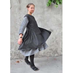 Apron-dress, gingham fine wool blend