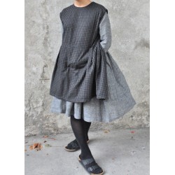 Apron-dress, gingham fine wool blend