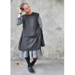 Apron-dress, gingham fine wool blend