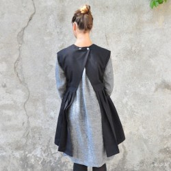 Robe évasée manches longues Uniforme, lainage gris sombre