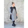 Flared dress, long sleeves, grey linen