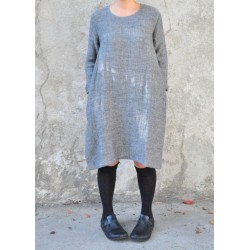 Robe évasée manches longues Uniforme, lainage gris sombre