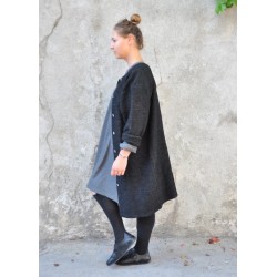 Flared dress, long sleeves, grey wool blend