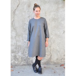 Robe évasée manches longues, lainage gris