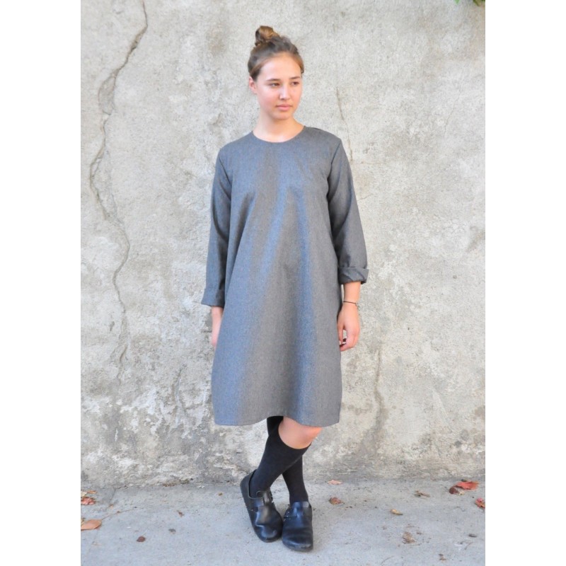 Robe évasée manches longues Uniforme, lainage gris sombre