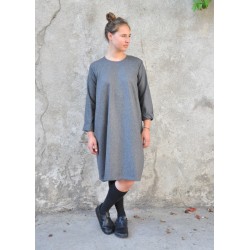 Flared dress, long sleeves, grey wool blend