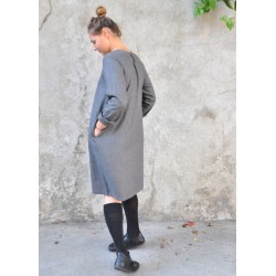 Flared dress, long sleeves, grey wool blend