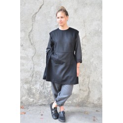 Apron-dress, black wool blend