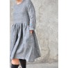 Pleated dress,  long sleeves, grey linen