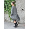 Pleated dress,  long sleeves, grey linen