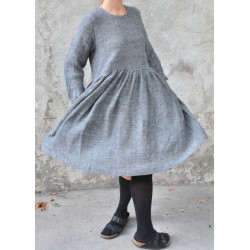 Robe à plis manches longues, lin gris