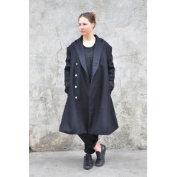 Unisex coat, black wool drap