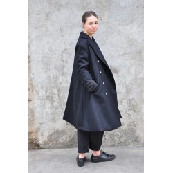 Unisex coat, black wool drap