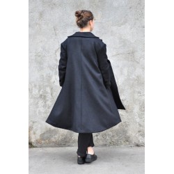 Unisex coat, black wool drap