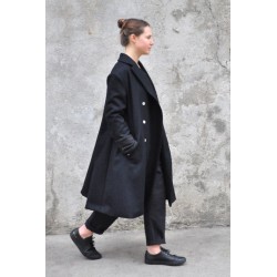 Unisex coat, black wool drap