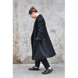 Unisex coat, black wool drap