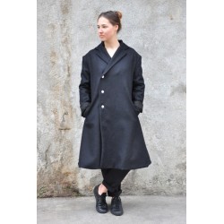 Unisex coat, black wool drap