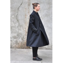 Unisex coat, black wool drap