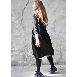 Pleated dress,  long sleeves, black knit