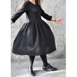 Pleated dress,  long sleeves, black knit