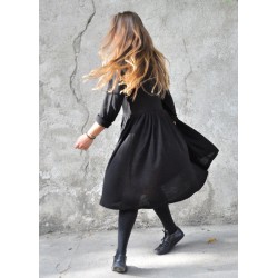 Pleated dress,  long sleeves, black knit