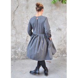 Pleated dress,  long sleeves, grey wool blend