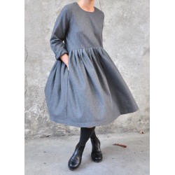 Pleated dress,  long sleeves, grey wool blend