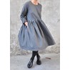 Pleated dress,  long sleeves, grey wool blend