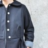 Pleated coat, black wool drap