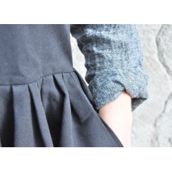 Pleated dress, sleeveless, black denim