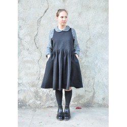 Pleated dress, sleeveless, black denim