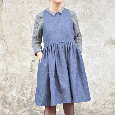 Pleated dress, sleeveless, blue denim