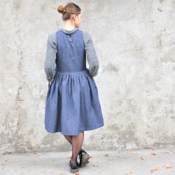 Pleated dress, sleeveless, blue denim