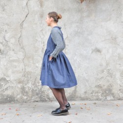 Pleated dress, sleeveless, blue denim