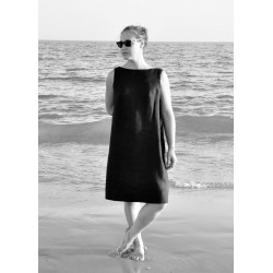 V back dress, black linen