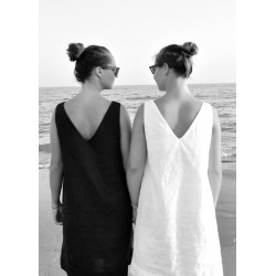 V back dress, white linen