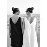 V back dress, white linen