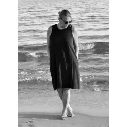 Flared dress, sleeveless, black linen