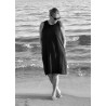 Flared dress, sleeveless, black linen