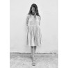 Uniform pleated long sleeves dress, light stripes linen